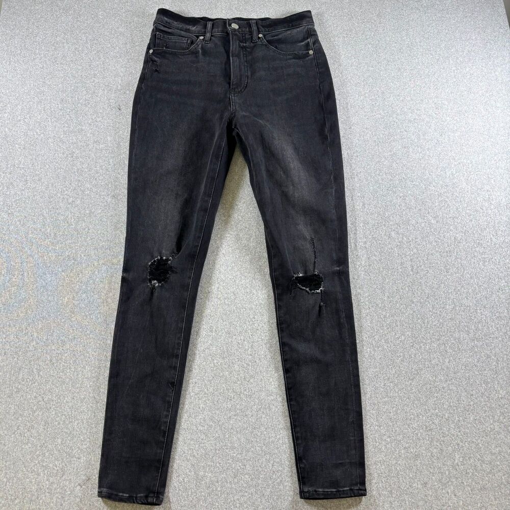 Express Skinny High Rise Jeans Women’s 4R Black Distressed Stretch Denim